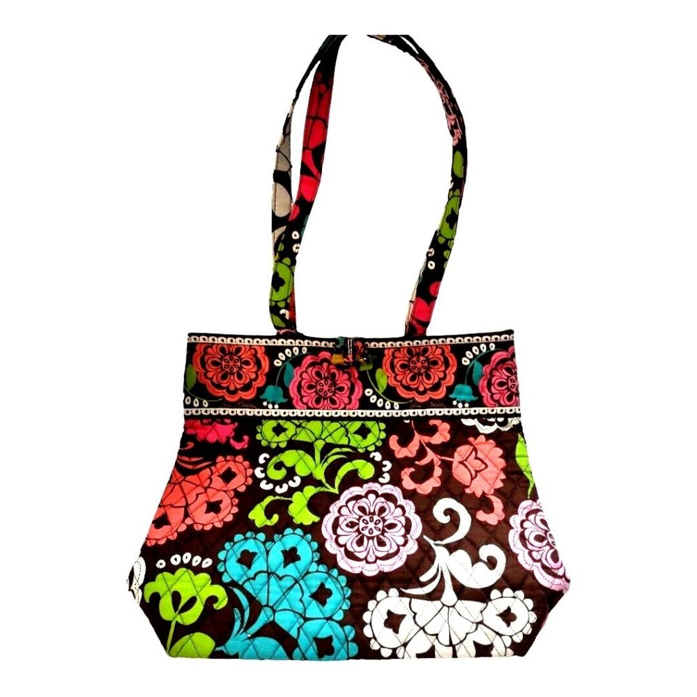 Vera Bradley Brown And Pink Quilted Floral Tote Purse Accessory